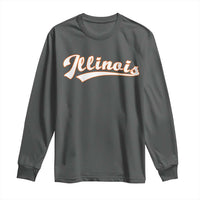 Illinois Vintage Orange Varsity Script Text Classic Sports Jersey Style Long Sleeve Shirt