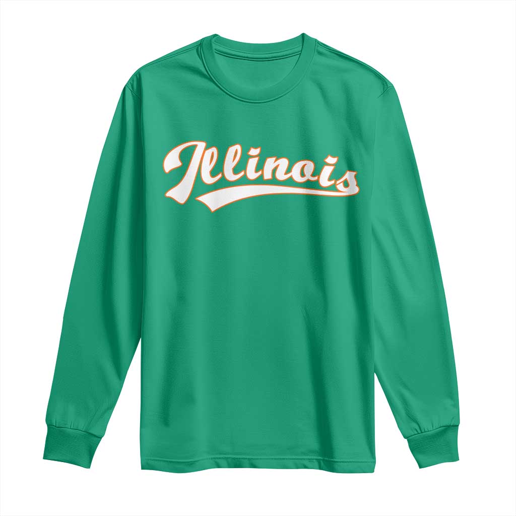 Illinois Vintage Orange Varsity Script Text Classic Sports Jersey Style Long Sleeve Shirt