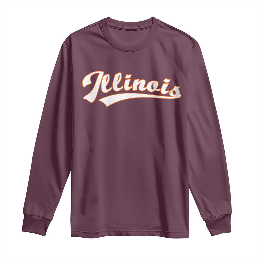Illinois Vintage Orange Varsity Script Text Classic Sports Jersey Style Long Sleeve Shirt