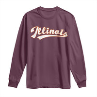 Illinois Vintage Orange Varsity Script Text Classic Sports Jersey Style Long Sleeve Shirt