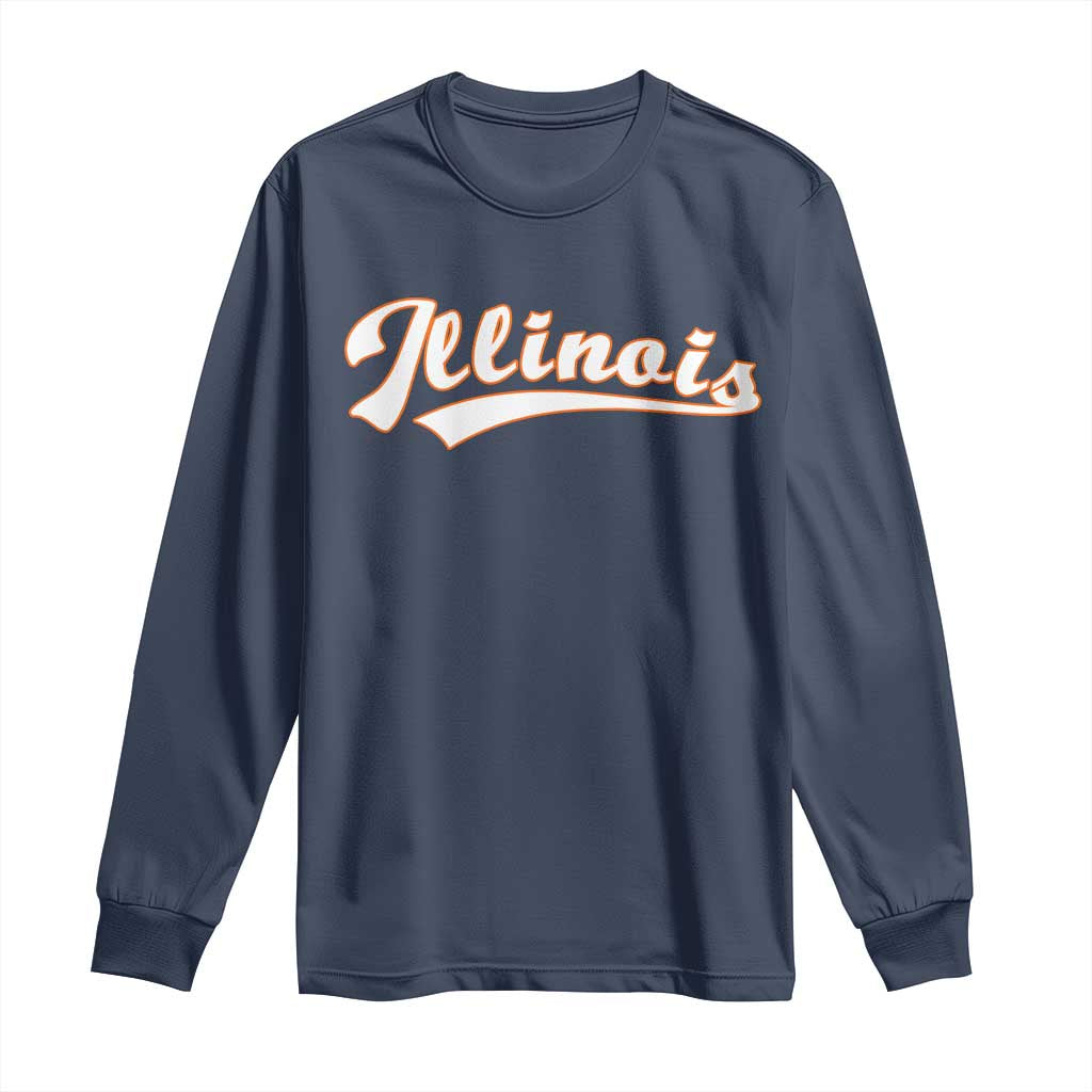 Illinois Vintage Orange Varsity Script Text Classic Sports Jersey Style Long Sleeve Shirt