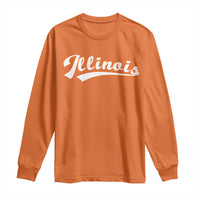 Illinois Vintage Orange Varsity Script Text Classic Sports Jersey Style Long Sleeve Shirt