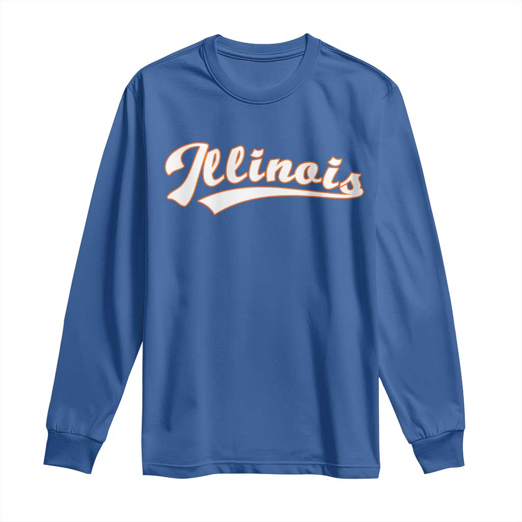 Illinois Vintage Orange Varsity Script Text Classic Sports Jersey Style Long Sleeve Shirt