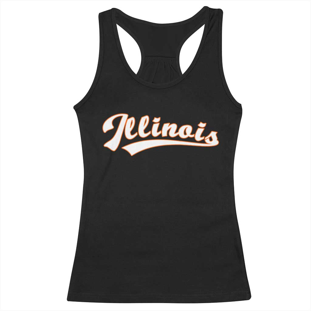 Illinois Vintage Orange Varsity Script Text Classic Sports Jersey Style Racerback Tank Top