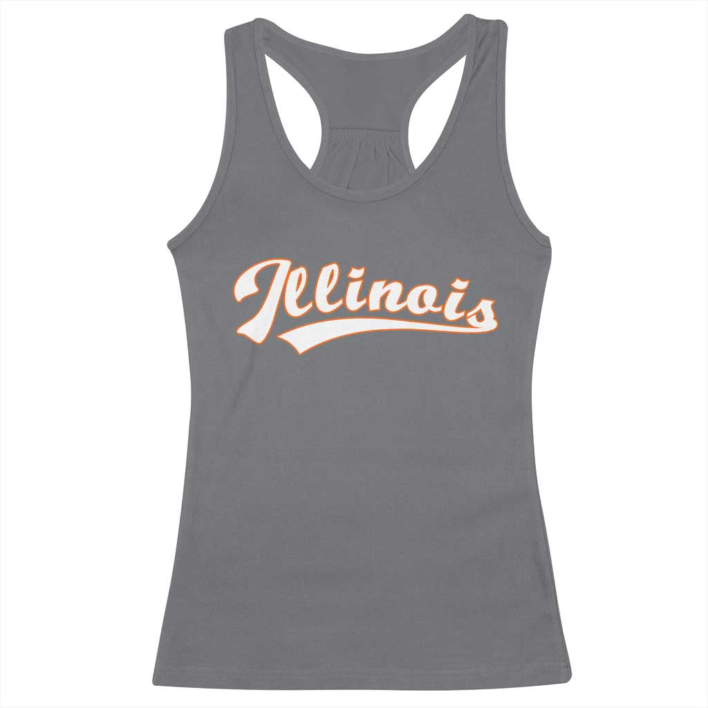 Illinois Vintage Orange Varsity Script Text Classic Sports Jersey Style Racerback Tank Top