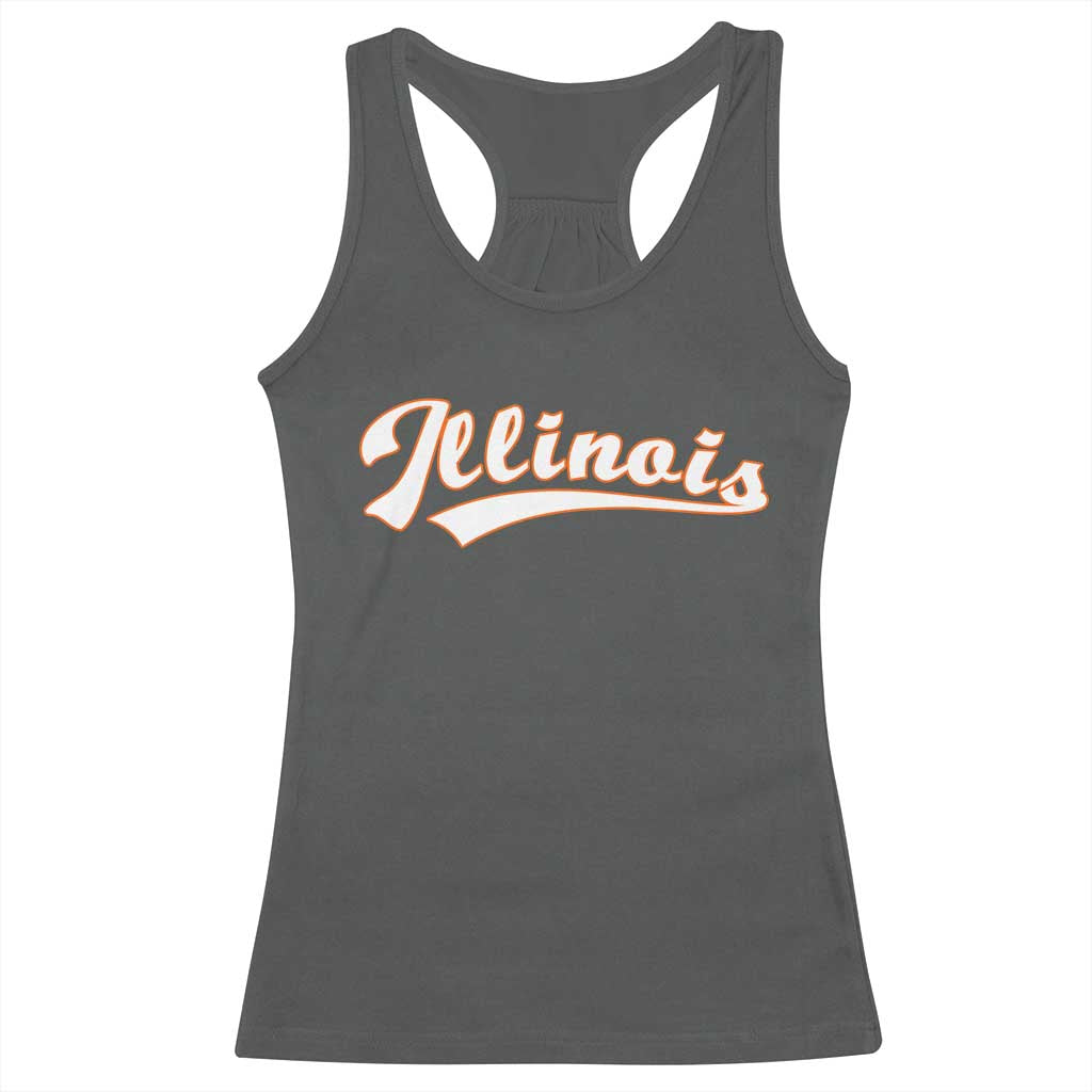 Illinois Vintage Orange Varsity Script Text Classic Sports Jersey Style Racerback Tank Top