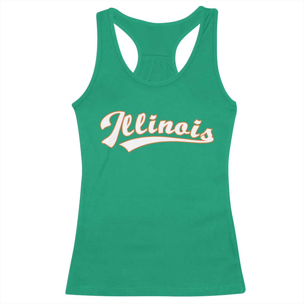 Illinois Vintage Orange Varsity Script Text Classic Sports Jersey Style Racerback Tank Top