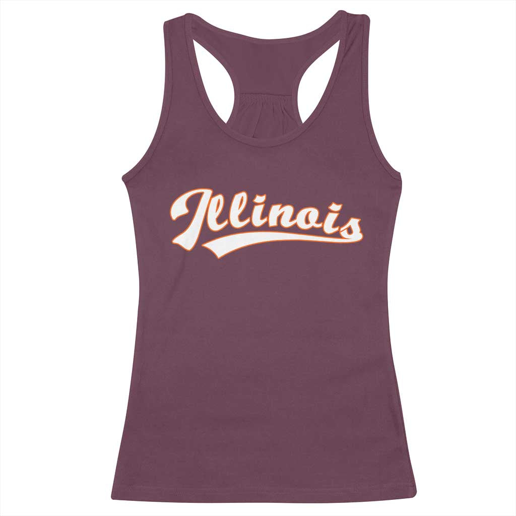 Illinois Vintage Orange Varsity Script Text Classic Sports Jersey Style Racerback Tank Top