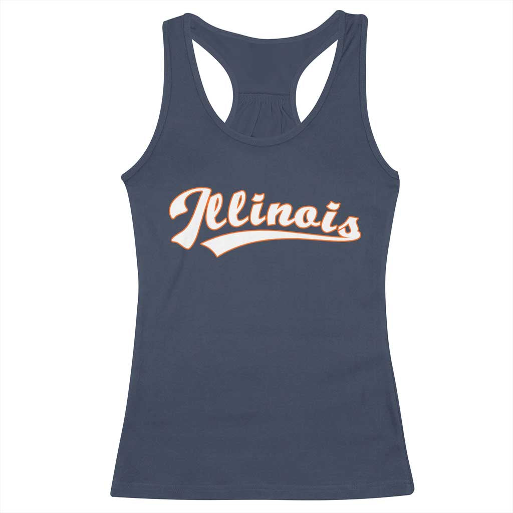 Illinois Vintage Orange Varsity Script Text Classic Sports Jersey Style Racerback Tank Top