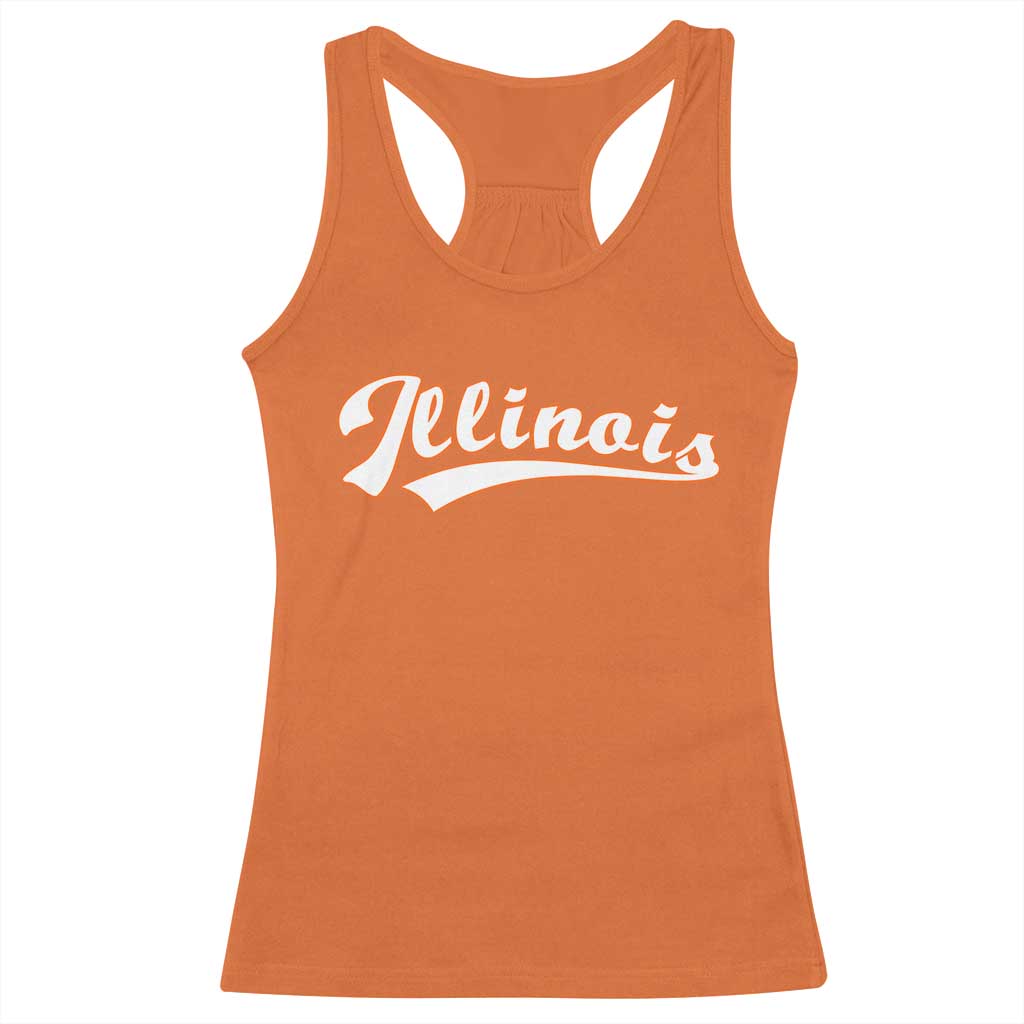 Illinois Vintage Orange Varsity Script Text Classic Sports Jersey Style Racerback Tank Top