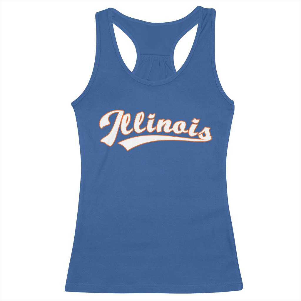 Illinois Vintage Orange Varsity Script Text Classic Sports Jersey Style Racerback Tank Top