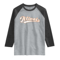 Illinois Vintage Orange Varsity Script Text Classic Sports Jersey Style Raglan Shirt