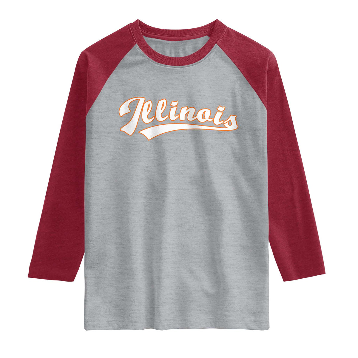Illinois Vintage Orange Varsity Script Text Classic Sports Jersey Style Raglan Shirt