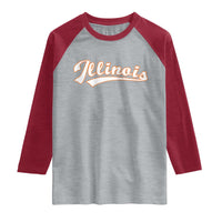 Illinois Vintage Orange Varsity Script Text Classic Sports Jersey Style Raglan Shirt