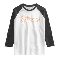 Illinois Vintage Orange Varsity Script Text Classic Sports Jersey Style Raglan Shirt