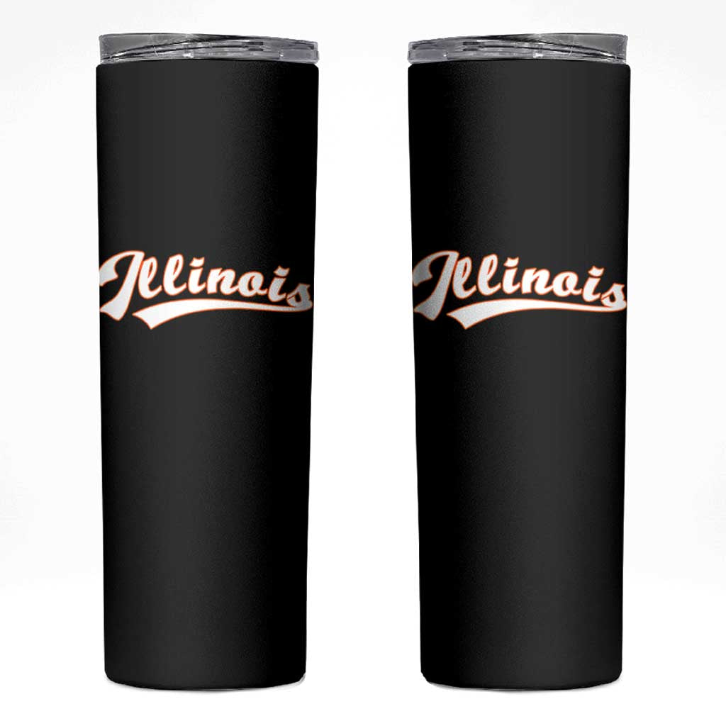 Illinois Vintage Orange Varsity Script Text Classic Sports Jersey Style Skinny Tumbler