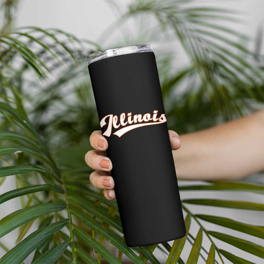 Illinois Vintage Orange Varsity Script Text Classic Sports Jersey Style Skinny Tumbler