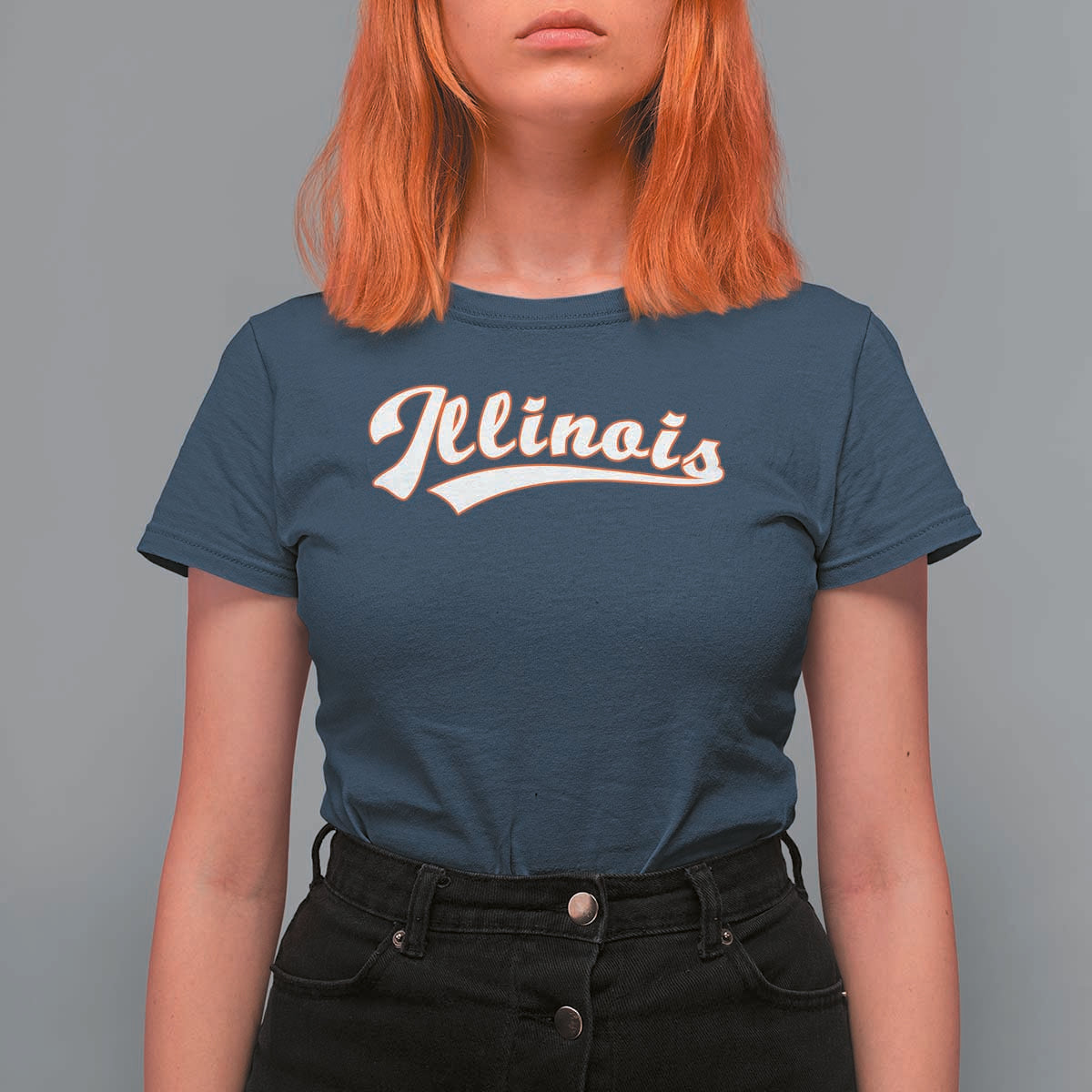 Illinois Vintage Orange Varsity Script Text Classic Sports Jersey Style T Shirt For Women