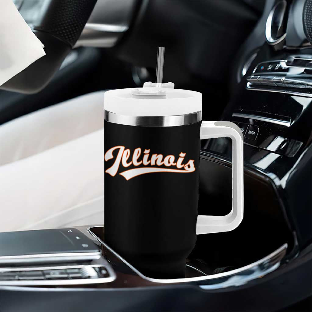 Illinois Vintage Orange Varsity Script Text Classic Sports Jersey Style Tumbler With Handle