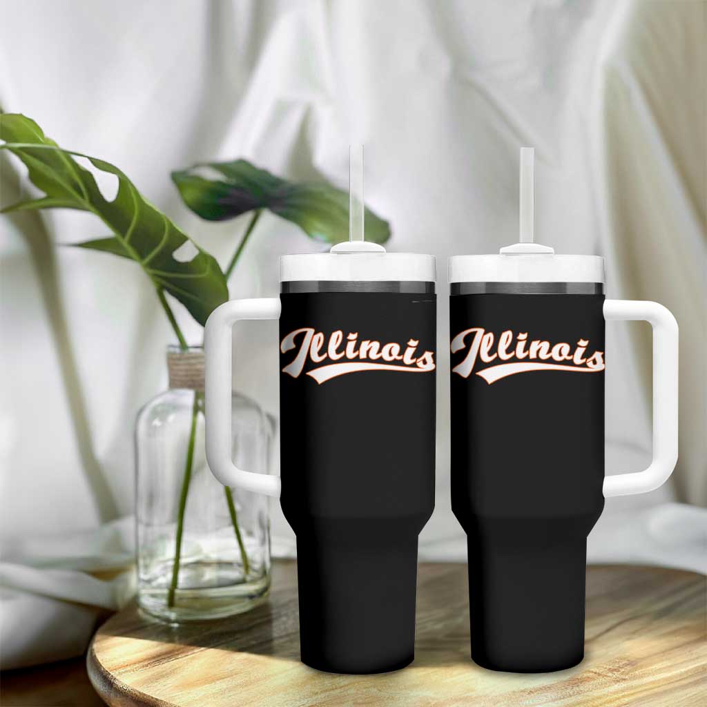 Illinois Vintage Orange Varsity Script Text Classic Sports Jersey Style Tumbler With Handle