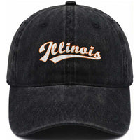 Illinois Vintage Orange Varsity Script Text Classic Sports Jersey Style Washed Cotton Baseball Cap