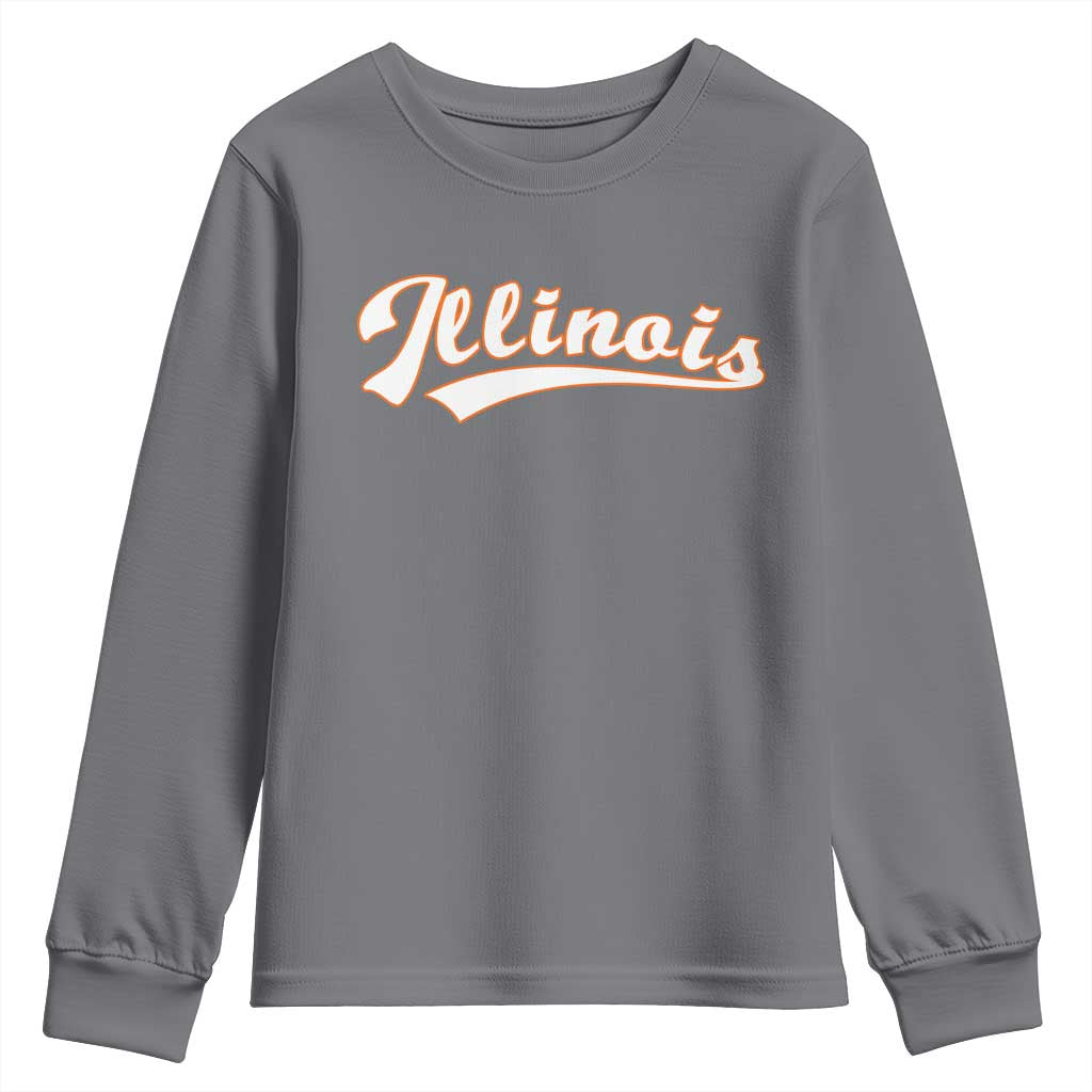 Illinois Vintage Orange Varsity Script Text Classic Sports Jersey Style Youth Sweatshirt