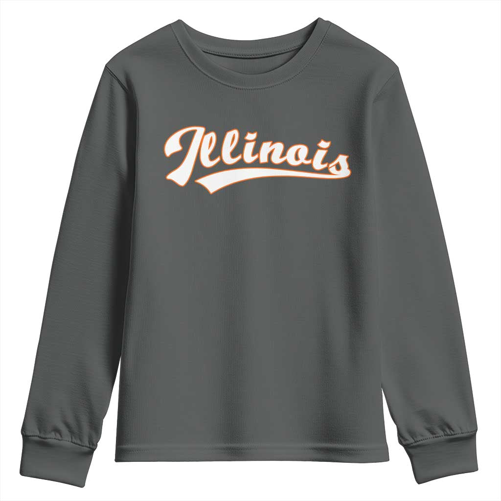Illinois Vintage Orange Varsity Script Text Classic Sports Jersey Style Youth Sweatshirt