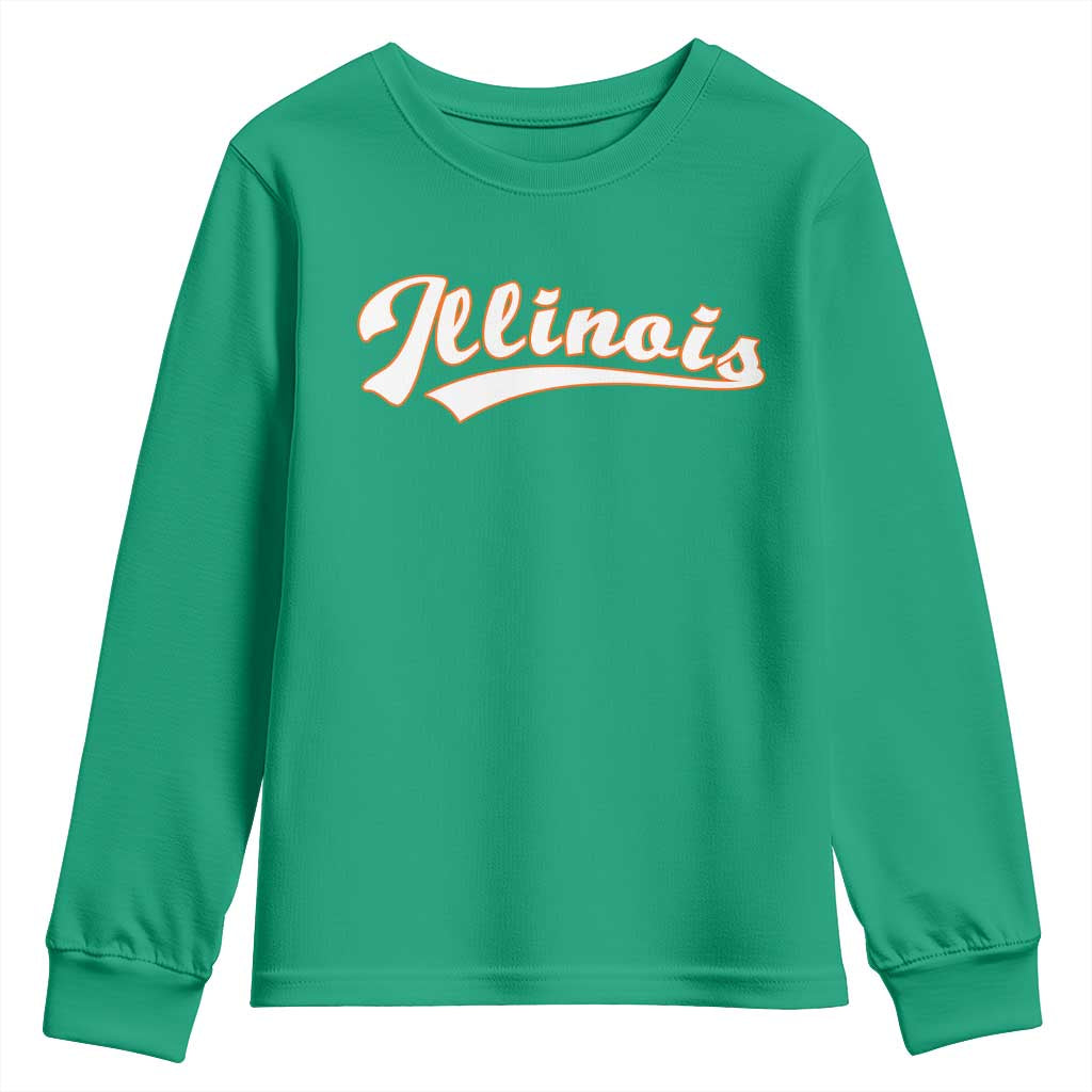 Illinois Vintage Orange Varsity Script Text Classic Sports Jersey Style Youth Sweatshirt