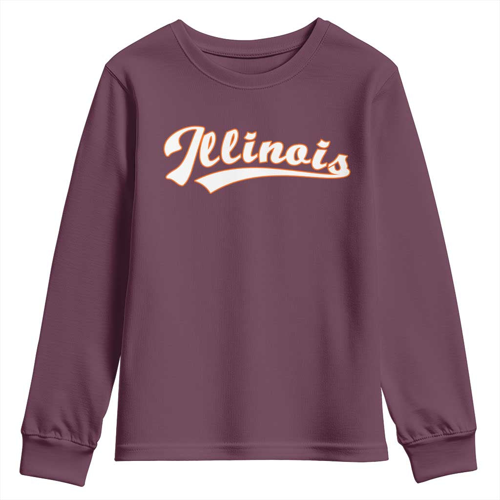Illinois Vintage Orange Varsity Script Text Classic Sports Jersey Style Youth Sweatshirt