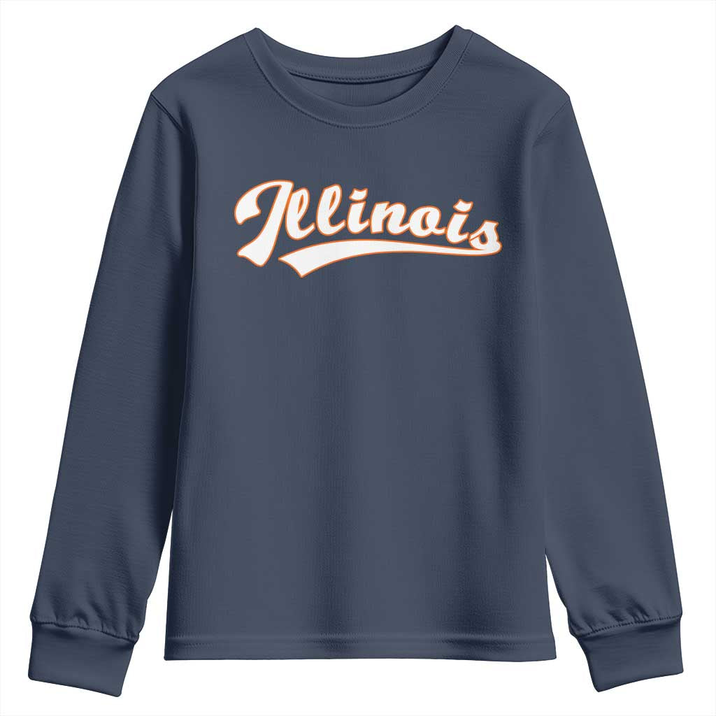Illinois Vintage Orange Varsity Script Text Classic Sports Jersey Style Youth Sweatshirt