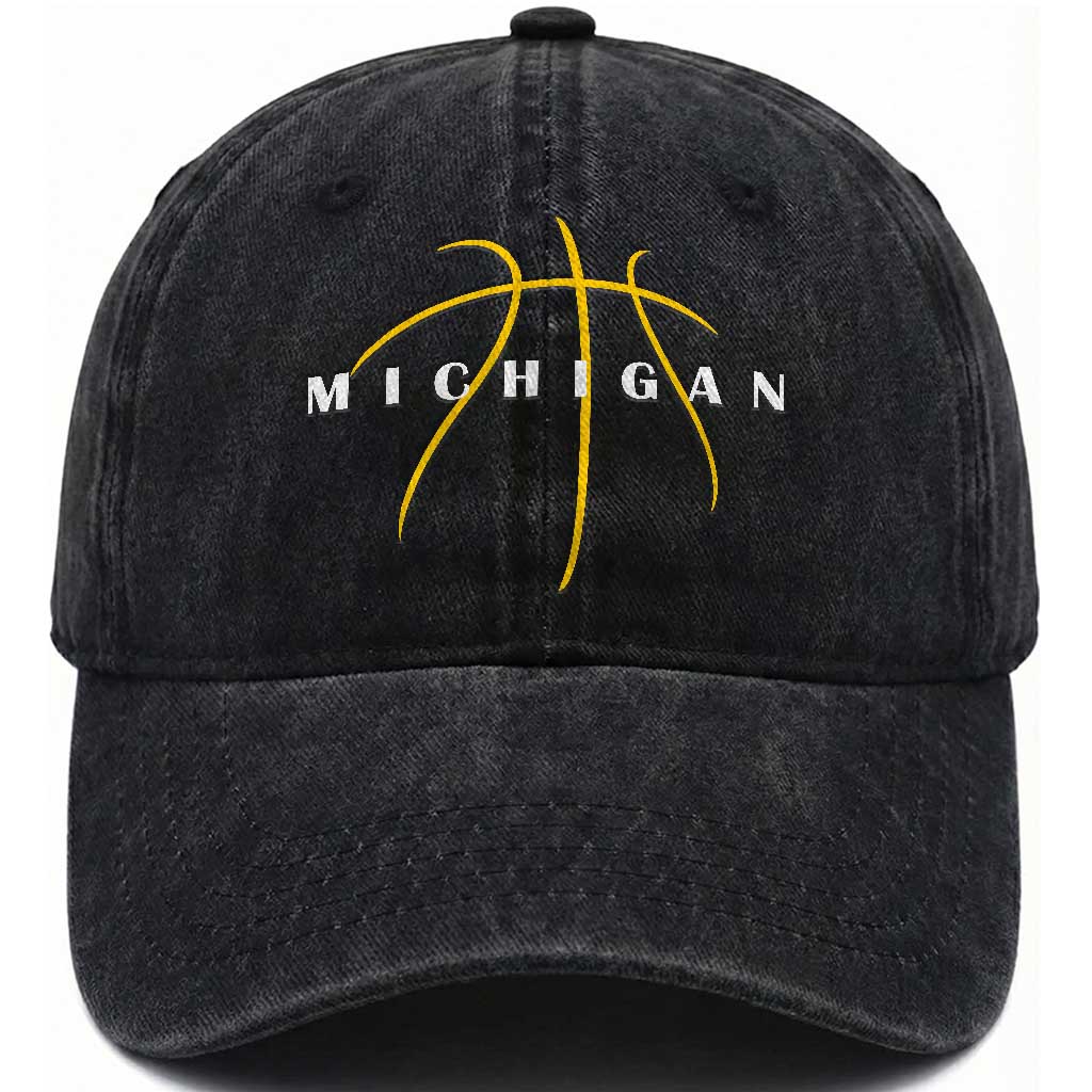 Michigan Fan Basketball Grooves Graphic MI State Washed Cotton Baseball Cap