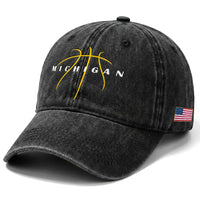 Michigan Fan Basketball Grooves Graphic MI State Washed Cotton Baseball Cap
