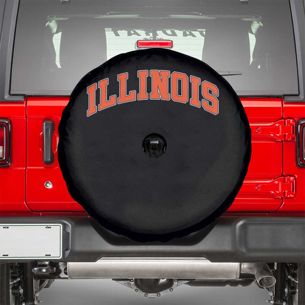Illinois Sports Fan Spare Tire Cover Vintage Orange Blue Throwback Text IL State