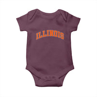 Illinois Sports Fan Baby Onesie Vintage Orange Blue Throwback Text IL State