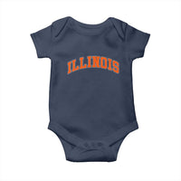 Illinois Sports Fan Baby Onesie Vintage Orange Blue Throwback Text IL State