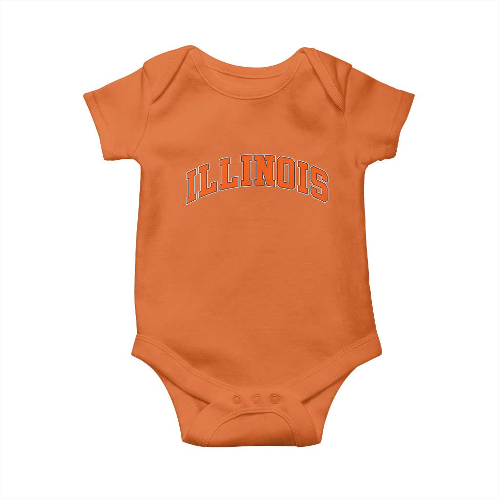 Illinois Sports Fan Baby Onesie Vintage Orange Blue Throwback Text IL State