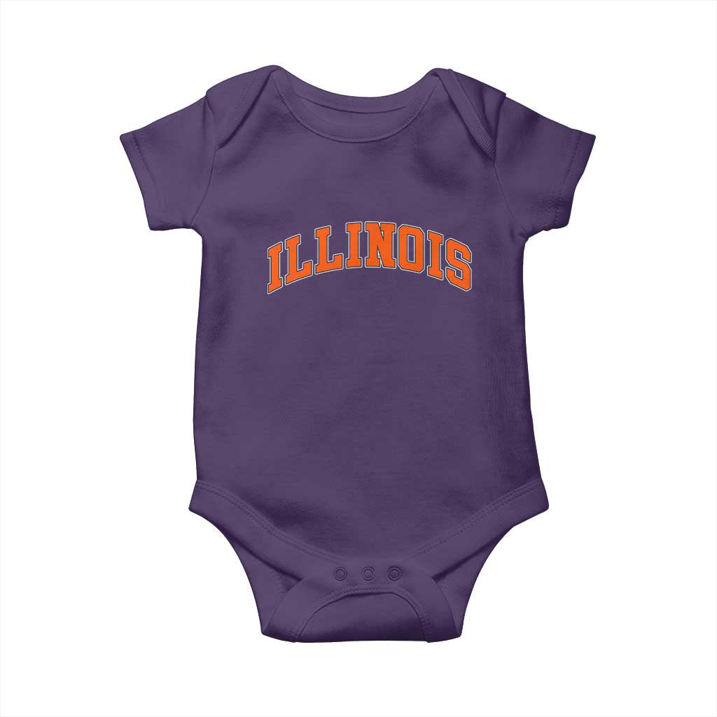 Illinois Sports Fan Baby Onesie Vintage Orange Blue Throwback Text IL State