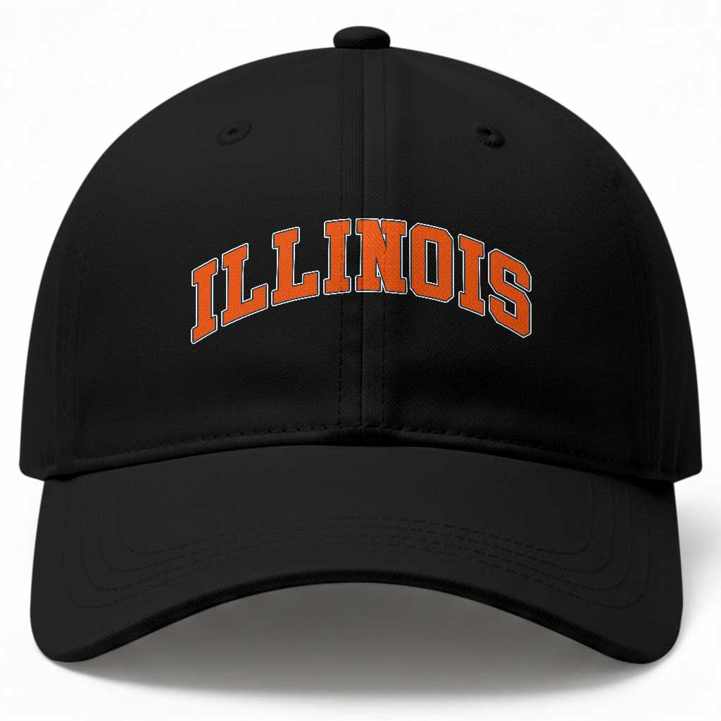 Illinois Sports Fan Baseball Cap Vintage Orange Blue Throwback Text IL State