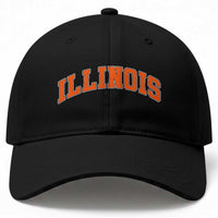 Illinois Sports Fan Baseball Cap Vintage Orange Blue Throwback Text IL State