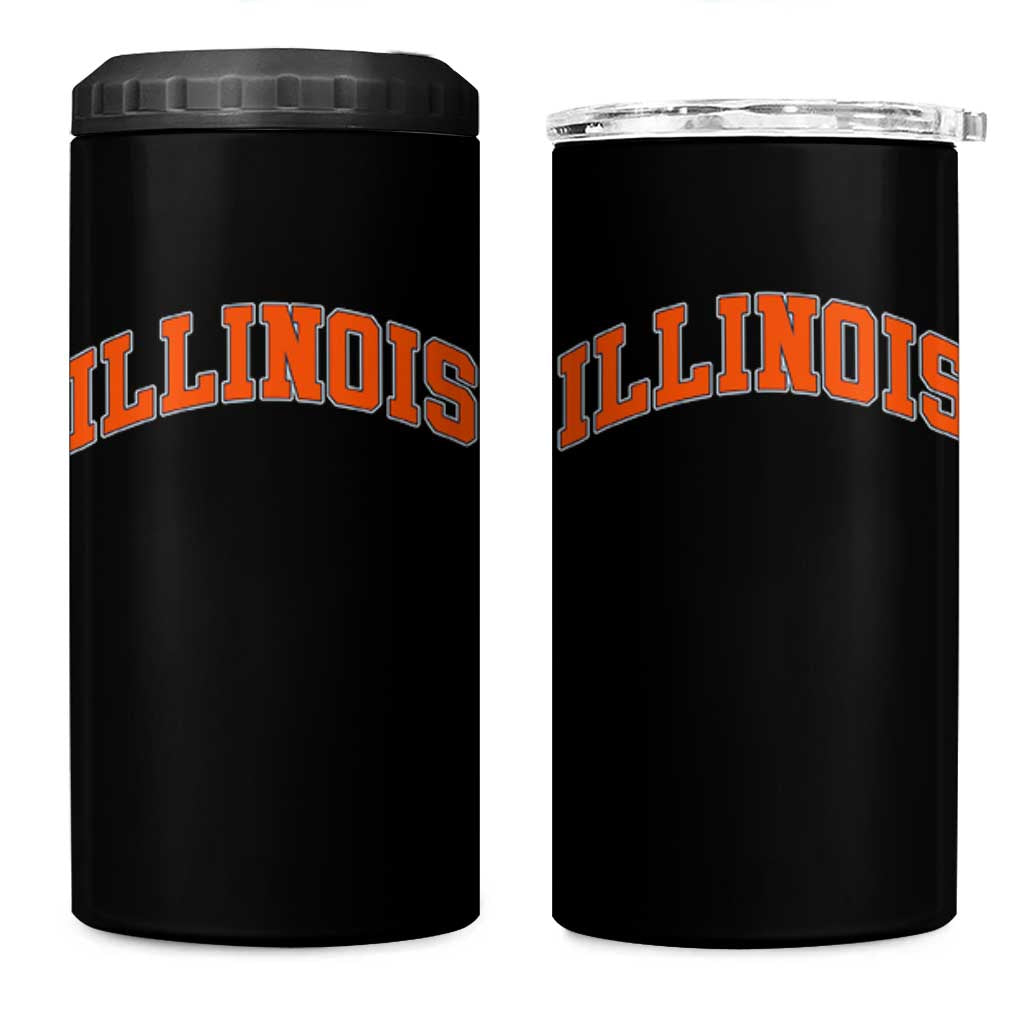Illinois Sports Fan 4 in 1 Can Cooler Tumbler Vintage Orange Blue Throwback Text IL State