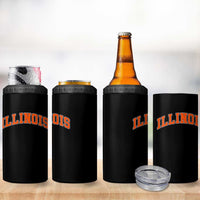 Illinois Sports Fan 4 in 1 Can Cooler Tumbler Vintage Orange Blue Throwback Text IL State