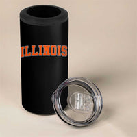 Illinois Sports Fan 4 in 1 Can Cooler Tumbler Vintage Orange Blue Throwback Text IL State