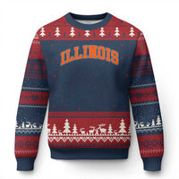 Illinois Sports Fan Ugly Christmas Sweater Vintage Orange Blue Throwback Text IL State