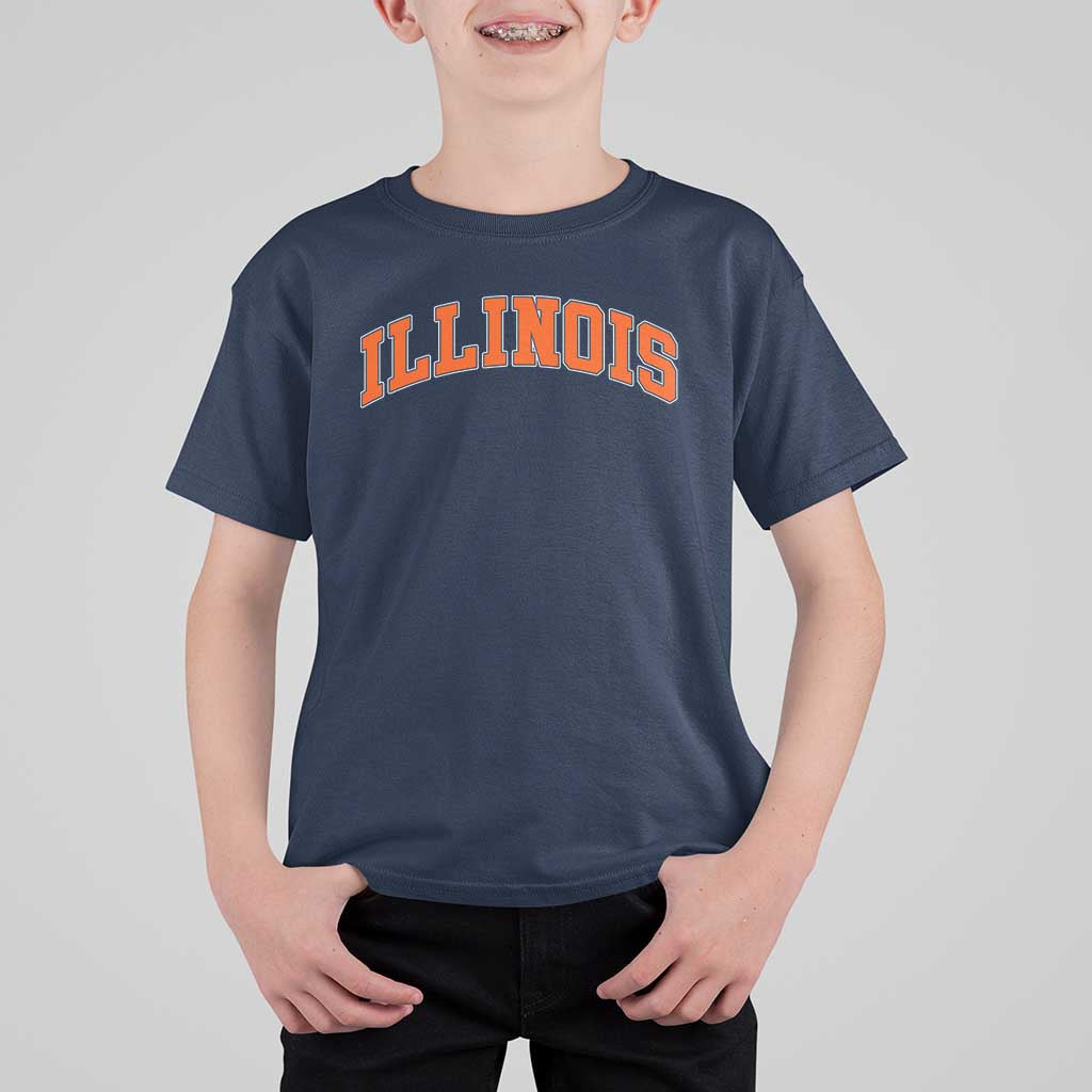 Illinois Sports Fan T Shirt For Kid Vintage Orange Blue Throwback Text IL State