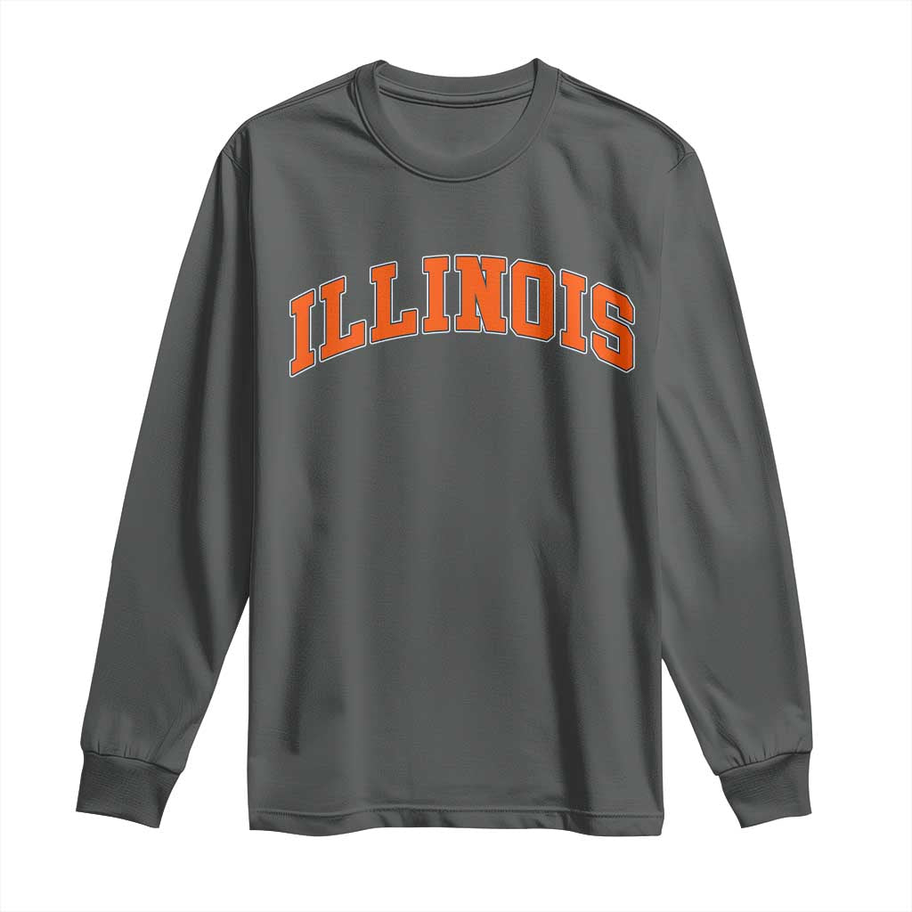 Illinois Sports Fan Long Sleeve Shirt Vintage Orange Blue Throwback Text IL State