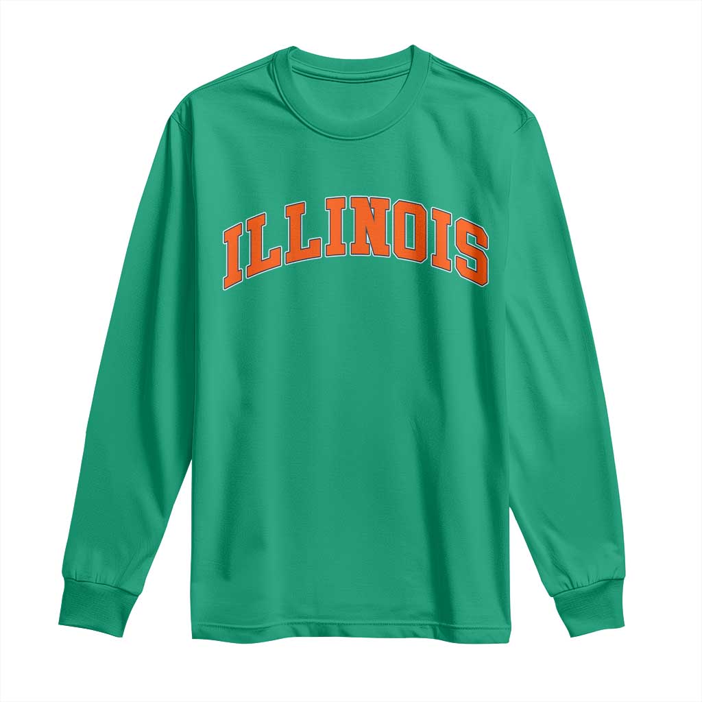Illinois Sports Fan Long Sleeve Shirt Vintage Orange Blue Throwback Text IL State