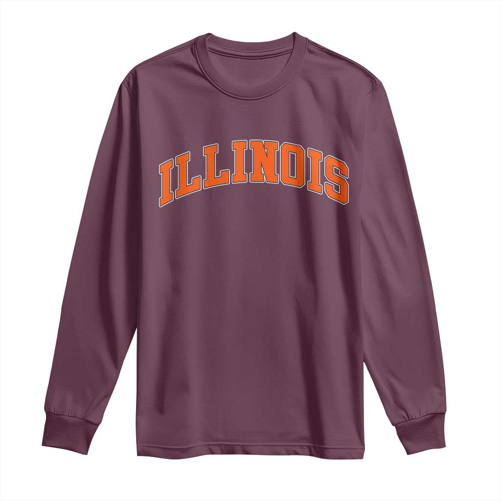 Illinois Sports Fan Long Sleeve Shirt Vintage Orange Blue Throwback Text IL State