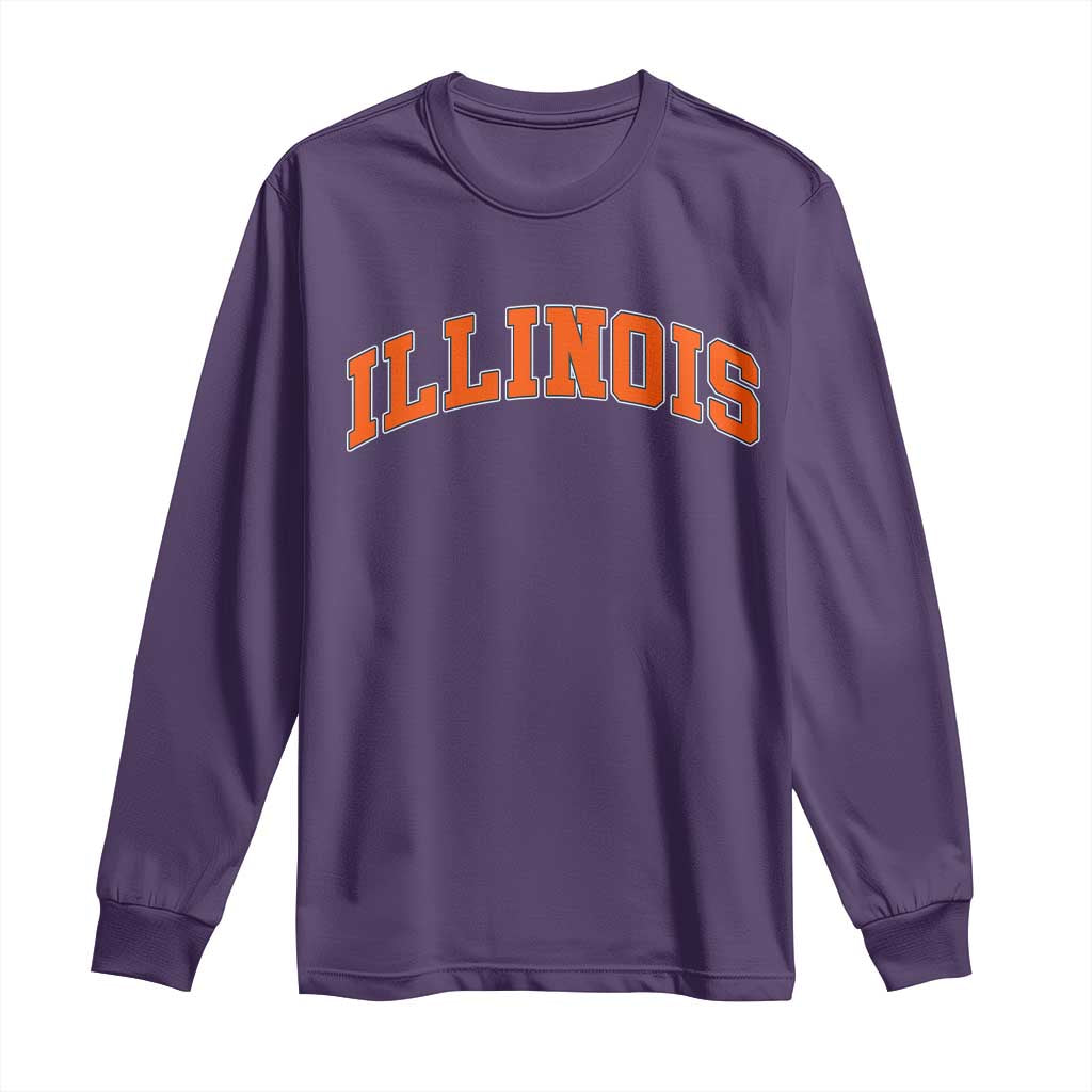 Illinois Sports Fan Long Sleeve Shirt Vintage Orange Blue Throwback Text IL State