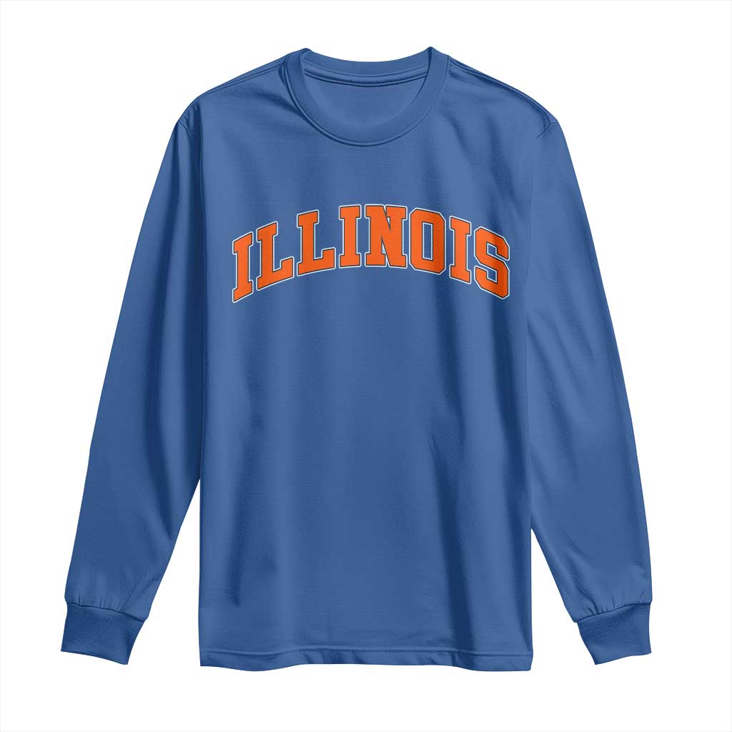 Illinois Sports Fan Long Sleeve Shirt Vintage Orange Blue Throwback Text IL State