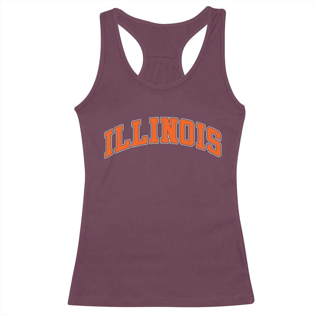 Illinois Sports Fan Racerback Tank Top Vintage Orange Blue Throwback Text IL State